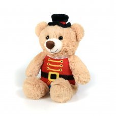 Χριστουγεννιάτικο Λούτρινο Αρκουδάκι Μπεζ με Στολή Καρυοθραύστη  (22cm)